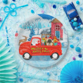 Pekingese Dog kerstaking vrachtwagen sneeuw Papieren Bordje (Feest)