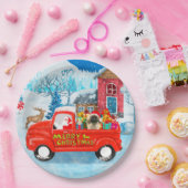 Pekingese Dog kerstaking vrachtwagen sneeuw Papieren Bordje (Feest)