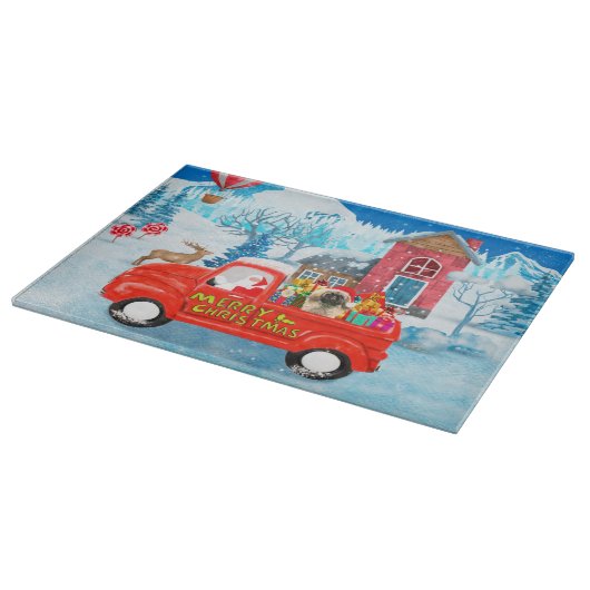 Pekingese Dog kerstaking vrachtwagen sneeuw Snijplank (Hoek)