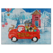 Pekingese Dog kerstaking vrachtwagen sneeuw Snijplank (Voorkant)