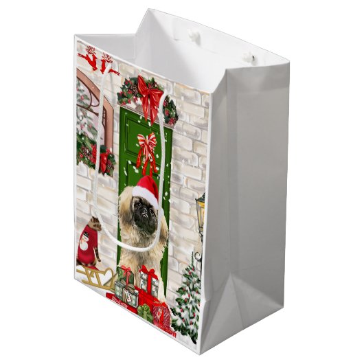 Pekingese Dog kerstcadeau Medium Cadeauzakje (Voorkant Gekanteld)