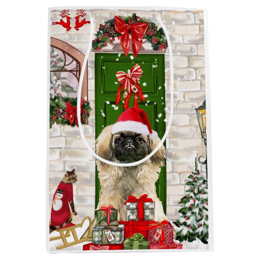 Pekingese Dog kerstcadeau Medium Cadeauzakje (Voorkant)