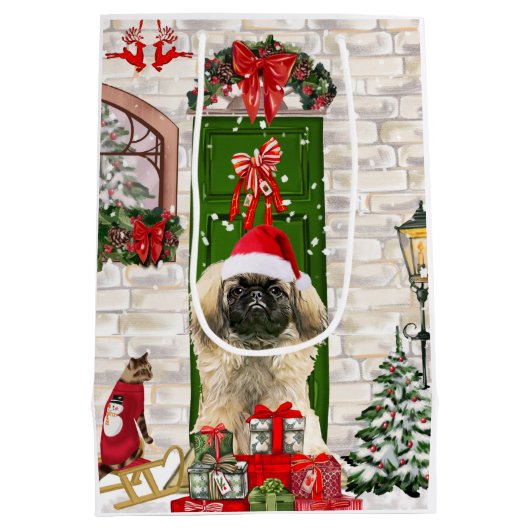 Pekingese Dog kerstcadeau Medium Cadeauzakje (Achterkant)