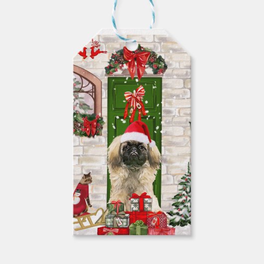 Pekingese Dog Kerstmis Cadeaulabel (Voorkant)
