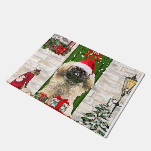 Pekingese Dog Kerstmis Deurmat (Schuin)