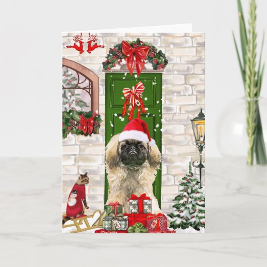 Pekingese Dog Kerstmis Kaart (Voorkant)