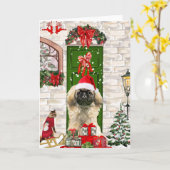 Pekingese Dog Kerstmis Kaart (Gele Bloem)
