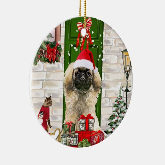 Pekingese Dog Kerstmis Keramisch Ornament (Rechts)