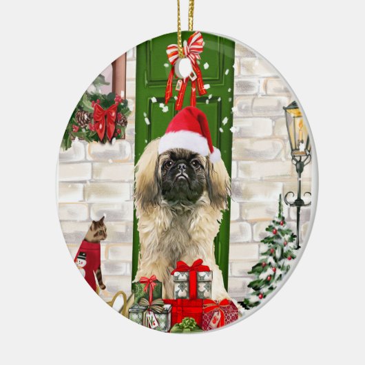 Pekingese Dog Kerstmis Keramisch Ornament (Links)