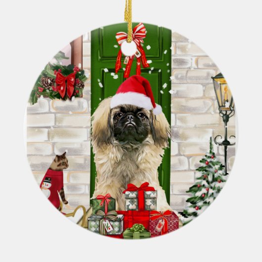Pekingese Dog Kerstmis Keramisch Ornament (Achterkant)