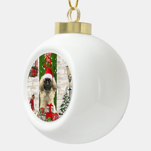 Pekingese Dog Kerstmis Keramische Bal Ornament (Rechts)