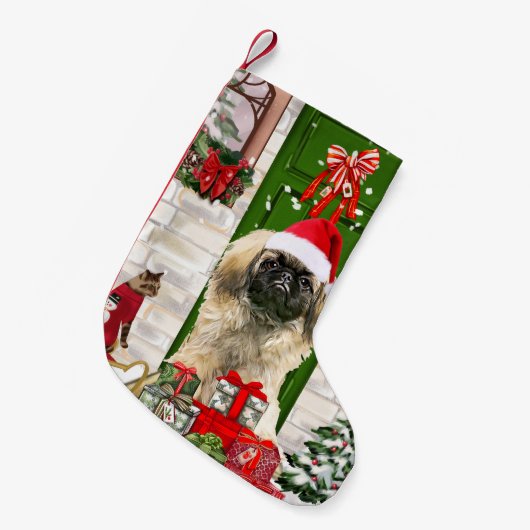 Pekingese Dog Kerstmis Kleine Kerstsok (Voorkant (Hangend))