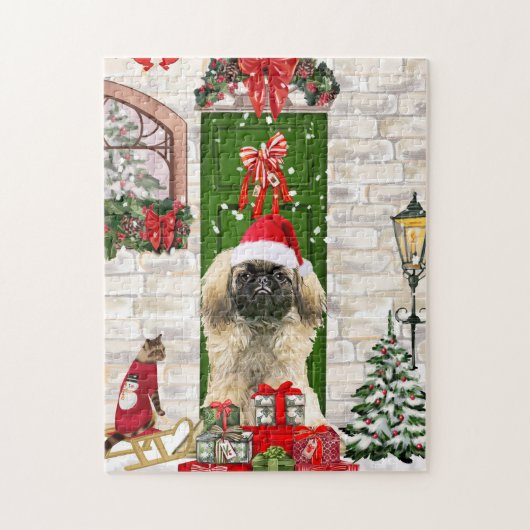 Pekingese Dog Kerstmis Legpuzzel (Verticaal)