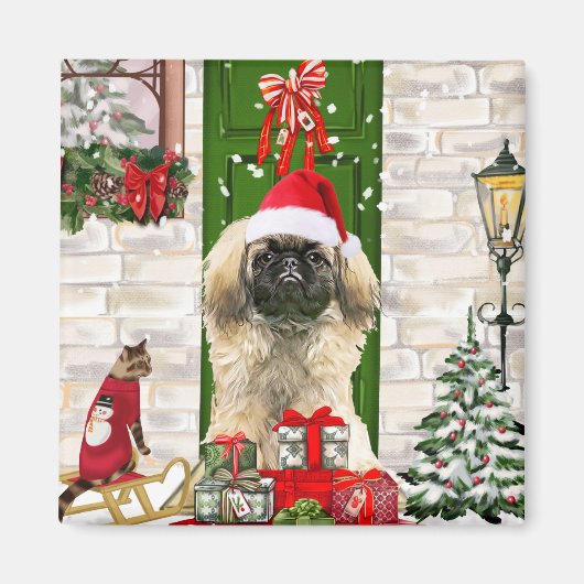 Pekingese Dog Kerstmis Magneet (Voorkant)
