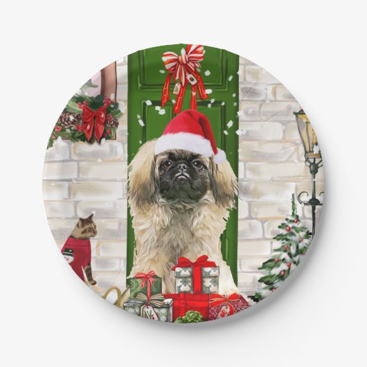 Pekingese Dog Kerstmis Papieren Bordje (Voorkant)