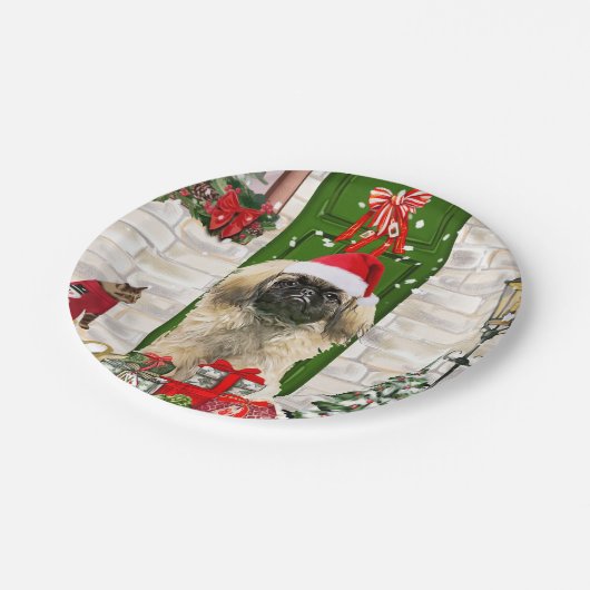 Pekingese Dog Kerstmis Papieren Bordje (Gekanteld)