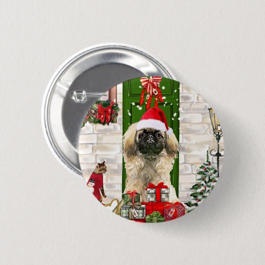 Pekingese Dog Kerstmis Ronde Button 5,7 Cm (Voorkant /achterkant)