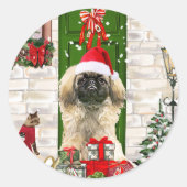Pekingese Dog Kerstmis Ronde Sticker (Voorkant)