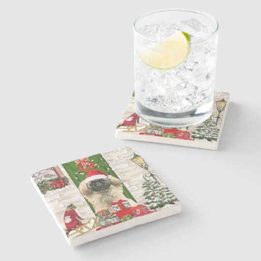 Pekingese Dog Kerstmis Stenen Onderzetter (Zijkant)