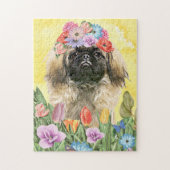Pekingese Dog met Flowers Spring Legpuzzel (Verticaal)