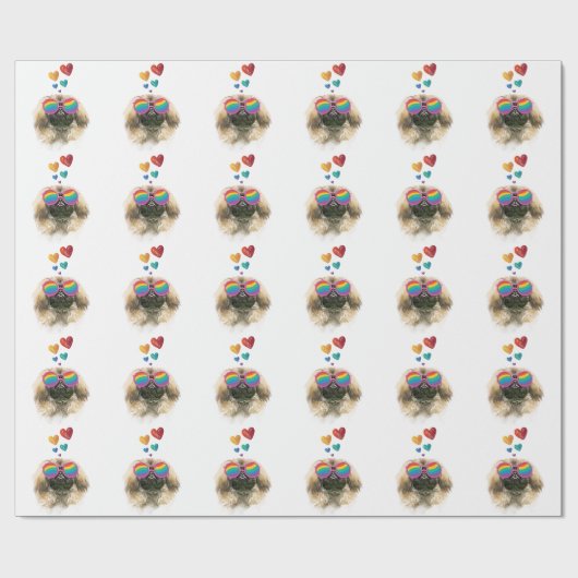 Pekingese Dog met harten Valentijnsdag Cadeaupapier (Vlak)