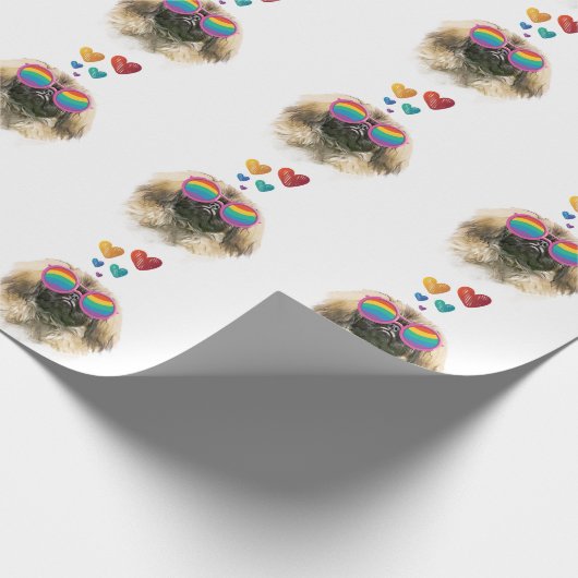 Pekingese Dog met harten Valentijnsdag Cadeaupapier (Hoek)