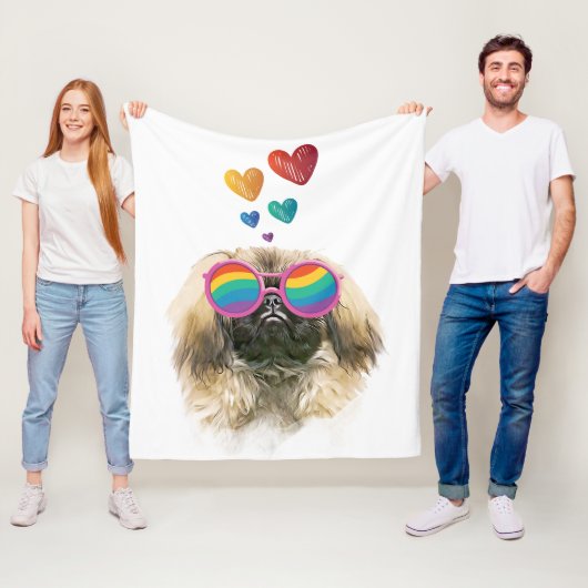 Pekingese Dog met harten Valentijnsdag Fleece Deken (In situ)