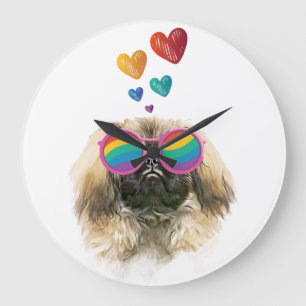 Pekingese Dog met harten Valentijnsdag Grote Klok