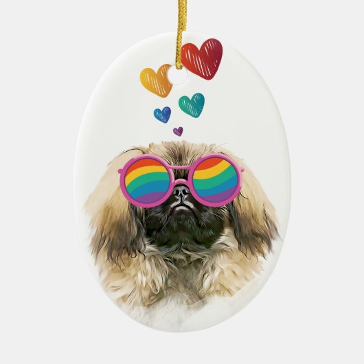 Pekingese Dog met harten Valentijnsdag Keramisch Ornament (Voorkant)