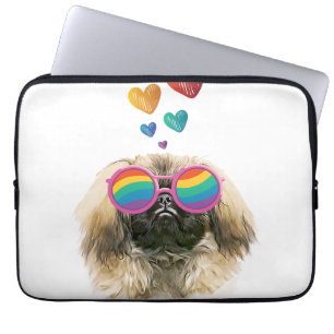 Pekingese Dog met harten Valentijnsdag Laptop Sleeve