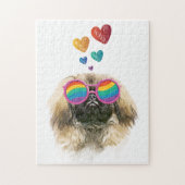 Pekingese Dog met harten Valentijnsdag Legpuzzel (Verticaal)