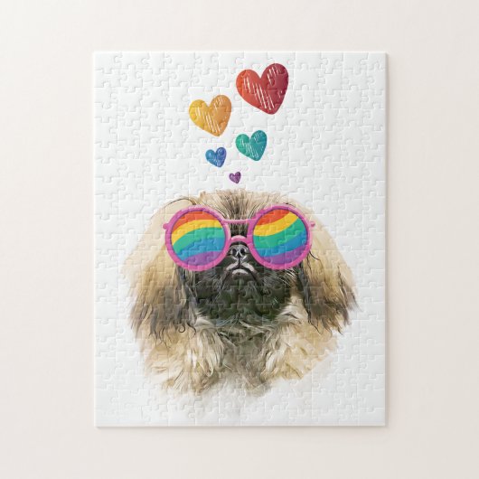 Pekingese Dog met harten Valentijnsdag Legpuzzel (Verticaal)