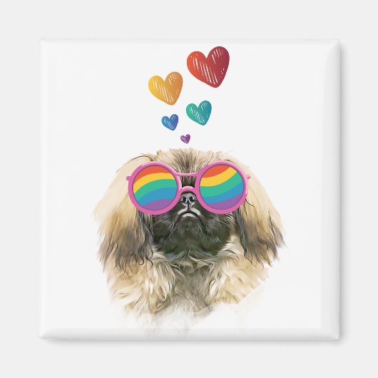 Pekingese Dog met harten Valentijnsdag Magneet (Voorkant)