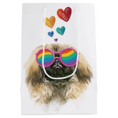 Pekingese Dog met harten Valentijnsdag Medium Cadeauzakje (Achterkant)
