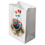 Pekingese Dog met harten Valentijnsdag Medium Cadeauzakje (Achterkant Gekanteld)