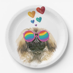 Pekingese Dog met harten Valentijnsdag Papieren Bordje