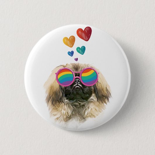 Pekingese Dog met harten Valentijnsdag Ronde Button 5,7 Cm (Voorkant)
