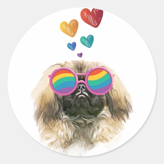 Pekingese Dog met harten Valentijnsdag Ronde Sticker (Voorkant)