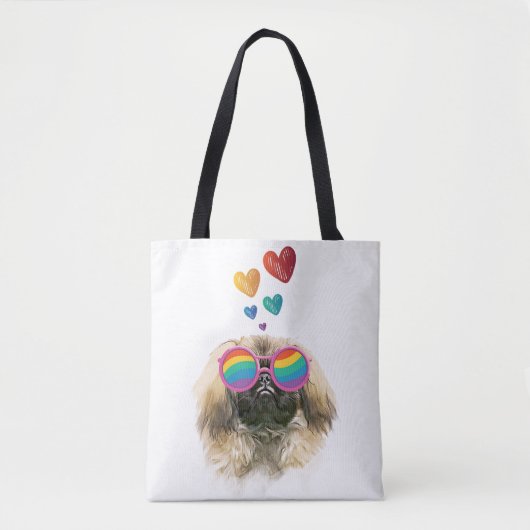 Pekingese Dog met harten Valentijnsdag Tote Bag (Voorkant)