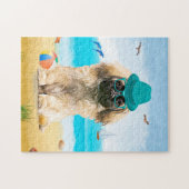 Pekingese Dog op strand Legpuzzel (Horizontaal)