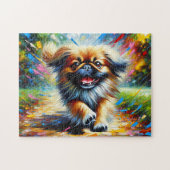 Pekingese Dog Portrait Acryl Art Print Hondenliefh Legpuzzel (Horizontaal)