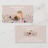 Pekingese Dog speelt rond bloemen Visitekaartje (Voorkant / Achterkant)