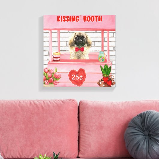 pekingese Dog Valentijnsdag Kissing Booth Canvas Afdruk (Insitu (Woonkamer))