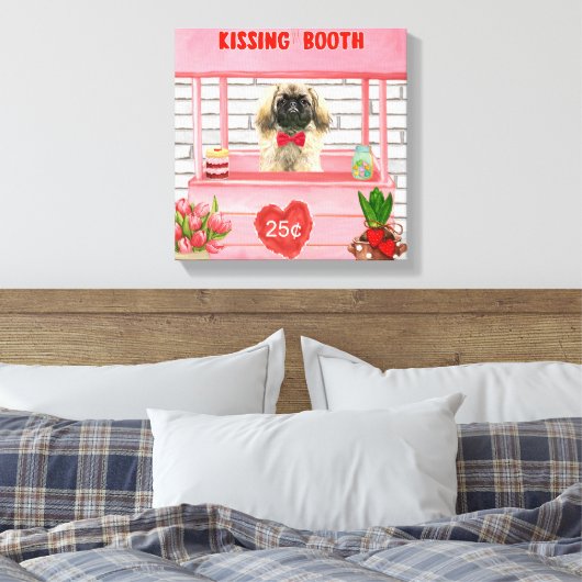 pekingese Dog Valentijnsdag Kissing Booth Canvas Afdruk (Insitu (Slaapkamer))