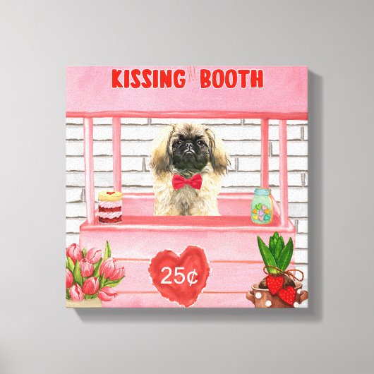 pekingese Dog Valentijnsdag Kissing Booth Canvas Afdruk (Voorkant)