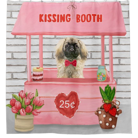 pekingese Dog Valentijnsdag Kissing Booth Douchegordijn (Voorkant)