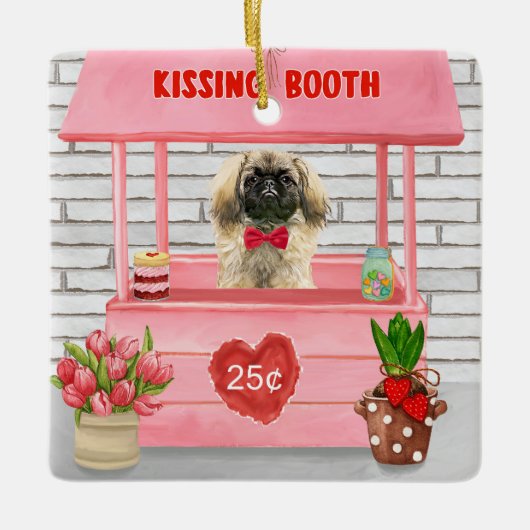 pekingese Dog Valentijnsdag Kissing Booth Keramisch Ornament (Voorkant)