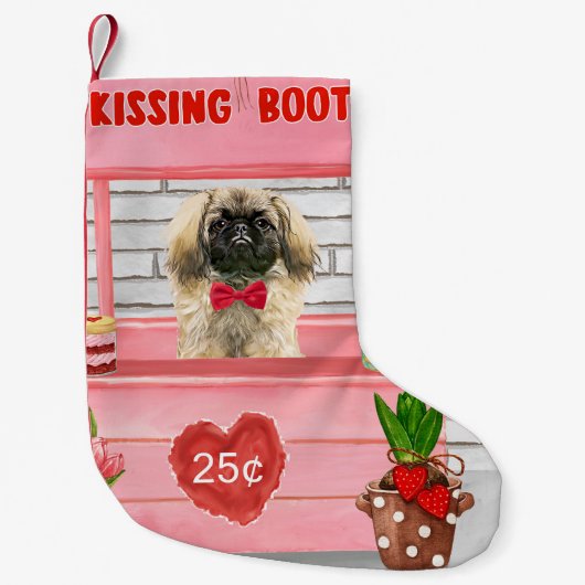 pekingese Dog Valentijnsdag Kissing Booth Kleine Kerstsok (Voorkant)