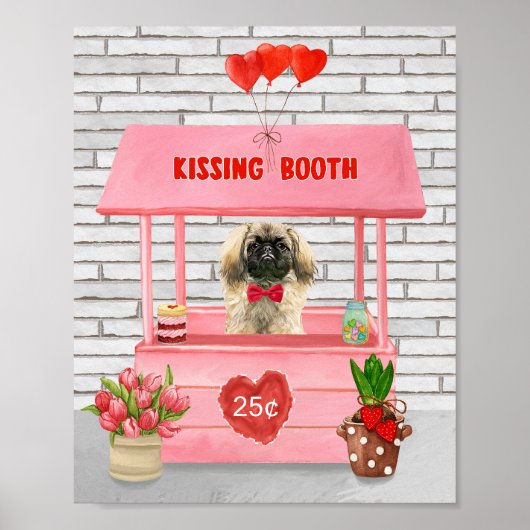 pekingese Dog Valentijnsdag Kissing Booth Poster (Voorkant)