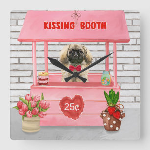 pekingese Dog Valentijnsdag Kissing Booth Vierkante Klok